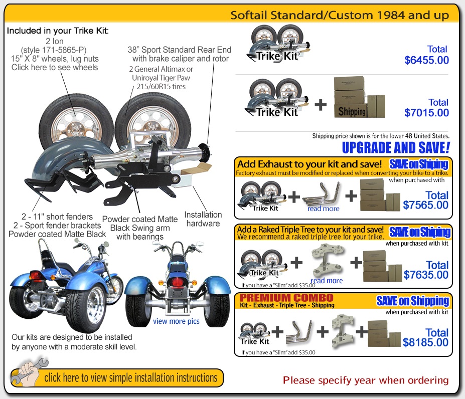 Trike kit for Harley Davidson Softail Frankenstein Trike Kit
